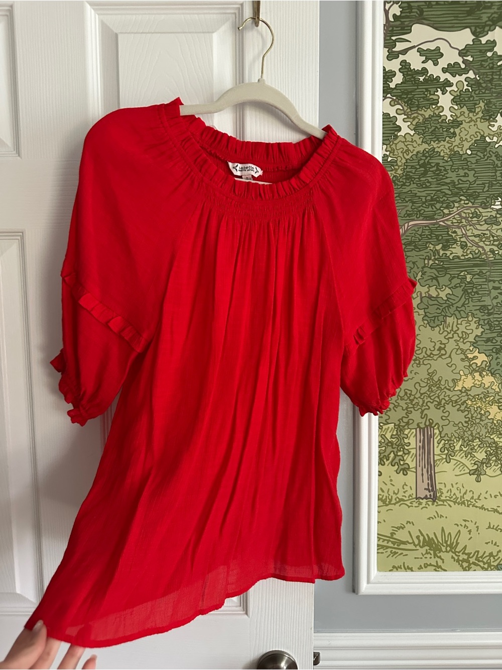 🌹ROMANTIC Nanette Lepore Red Ruffled Peasant Blouse Small ❤️✨